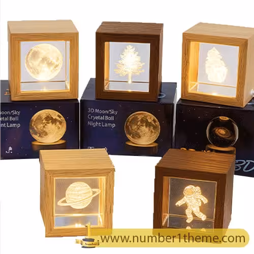 شب خواب کریستالی سه بعدی چراغ دار مکعب فریم چوبی