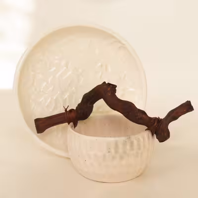 ست کاسه و بشقاب سرامیکی طرح انگشتی مدل دستساز کد 1094 مجموعه دو عددی