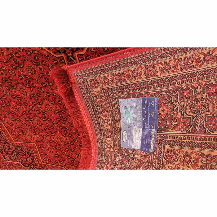 فرش ماشینی زمرد مشهد مدل کهنه نما زمینه لاکی