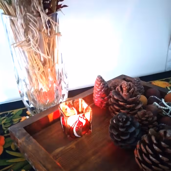 جا شمعی شیشه ای مدل ویترای طرح انار کد 0021