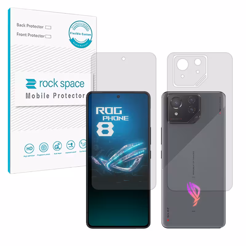 گلس صفحه نمایش و پشت گوشی ایسوس Rog Phone 8 مدل نانو هیدروژل مات برند راک اسپیس کد SS