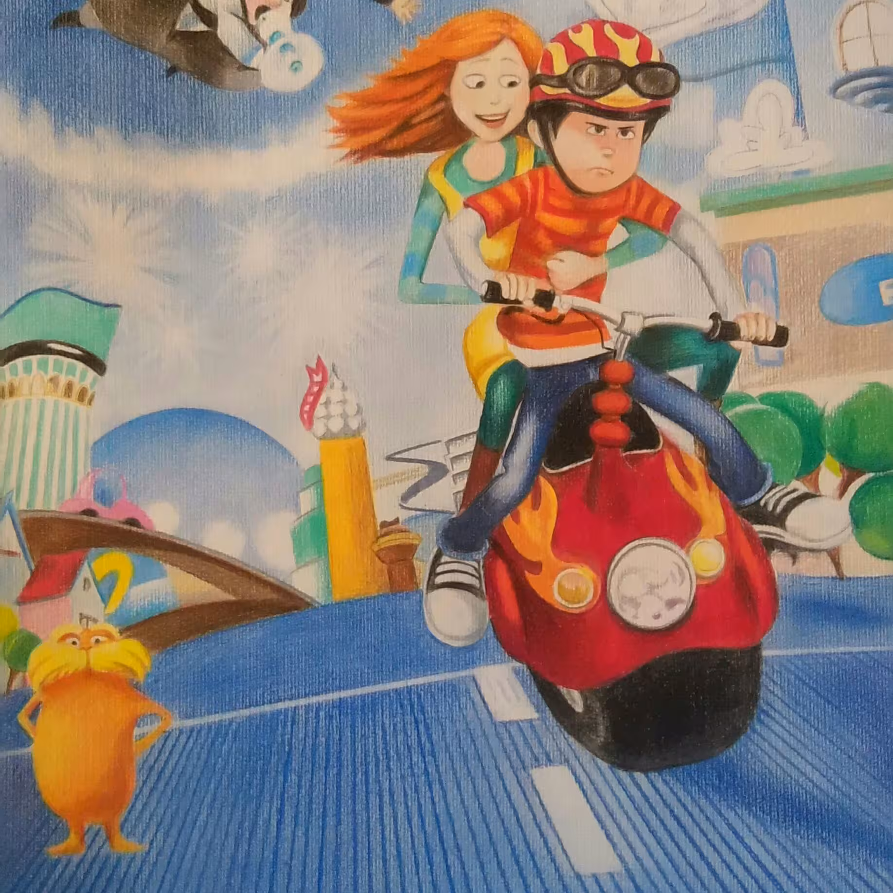 تابلونقاشی با مداد رنگی روی مقوا فابریانا،قاب سفید چوبی،38 در50