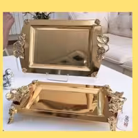 سینی نگار استیل تمام طلایی گل رز استیل خالص آهن ربا نگیر با 10سال ضمانت