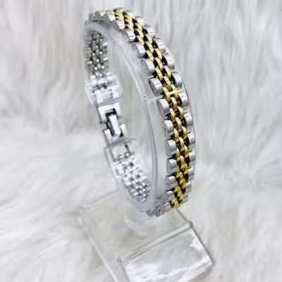 دستبند استیل رولکس دورنگ