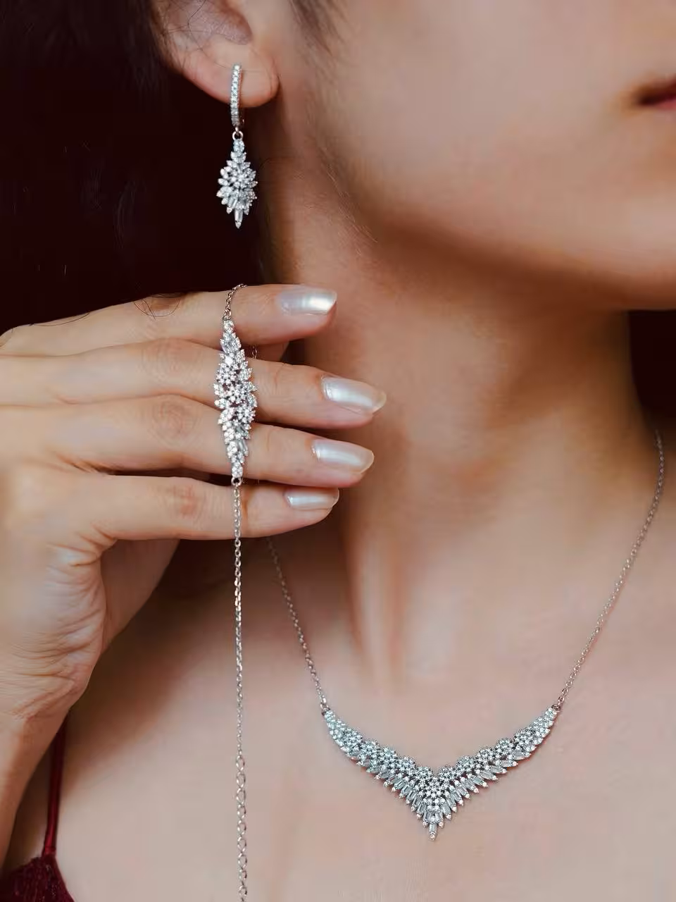 سرویس زنجیری نقره جواهری زنانه کد 60489