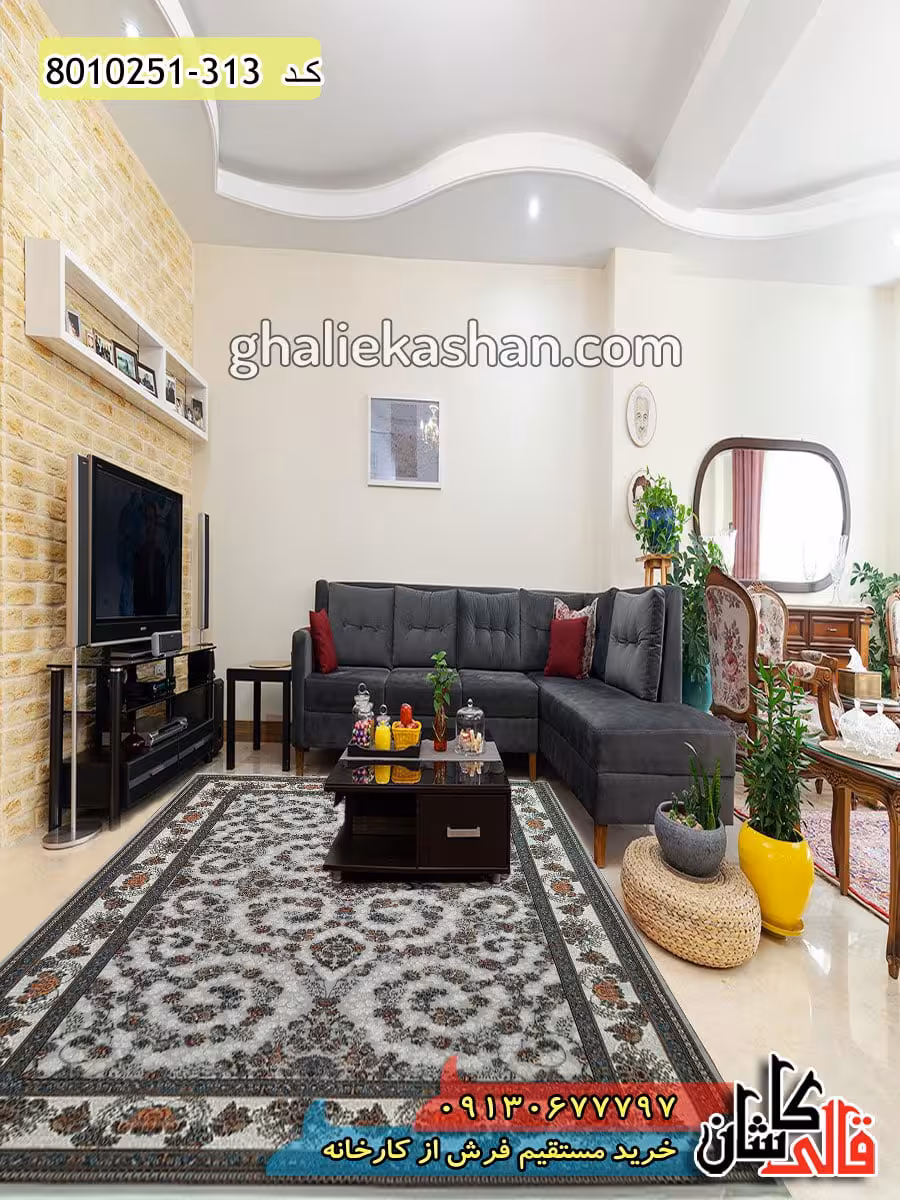 فرش 700 شانه طرح شاهان زمینه فیلی کاشان