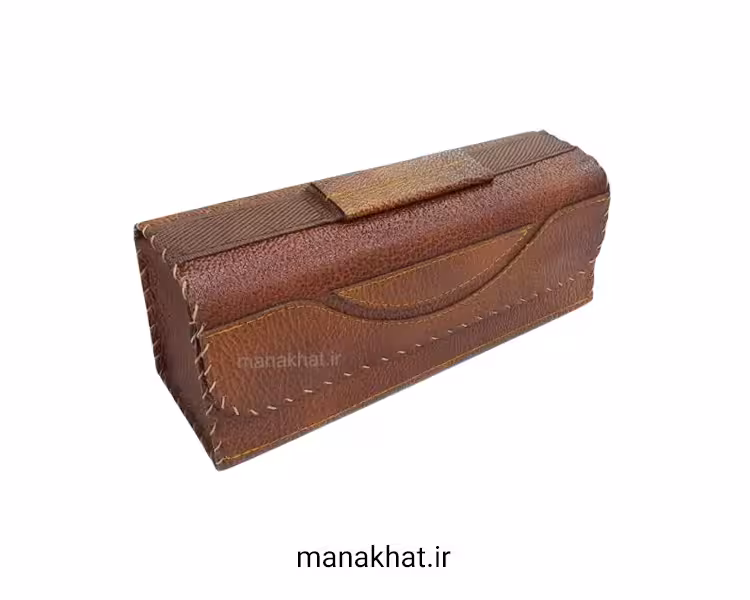 کیف لوازم خوشنویسی چرم طبیعی قهوه ای طرح دار