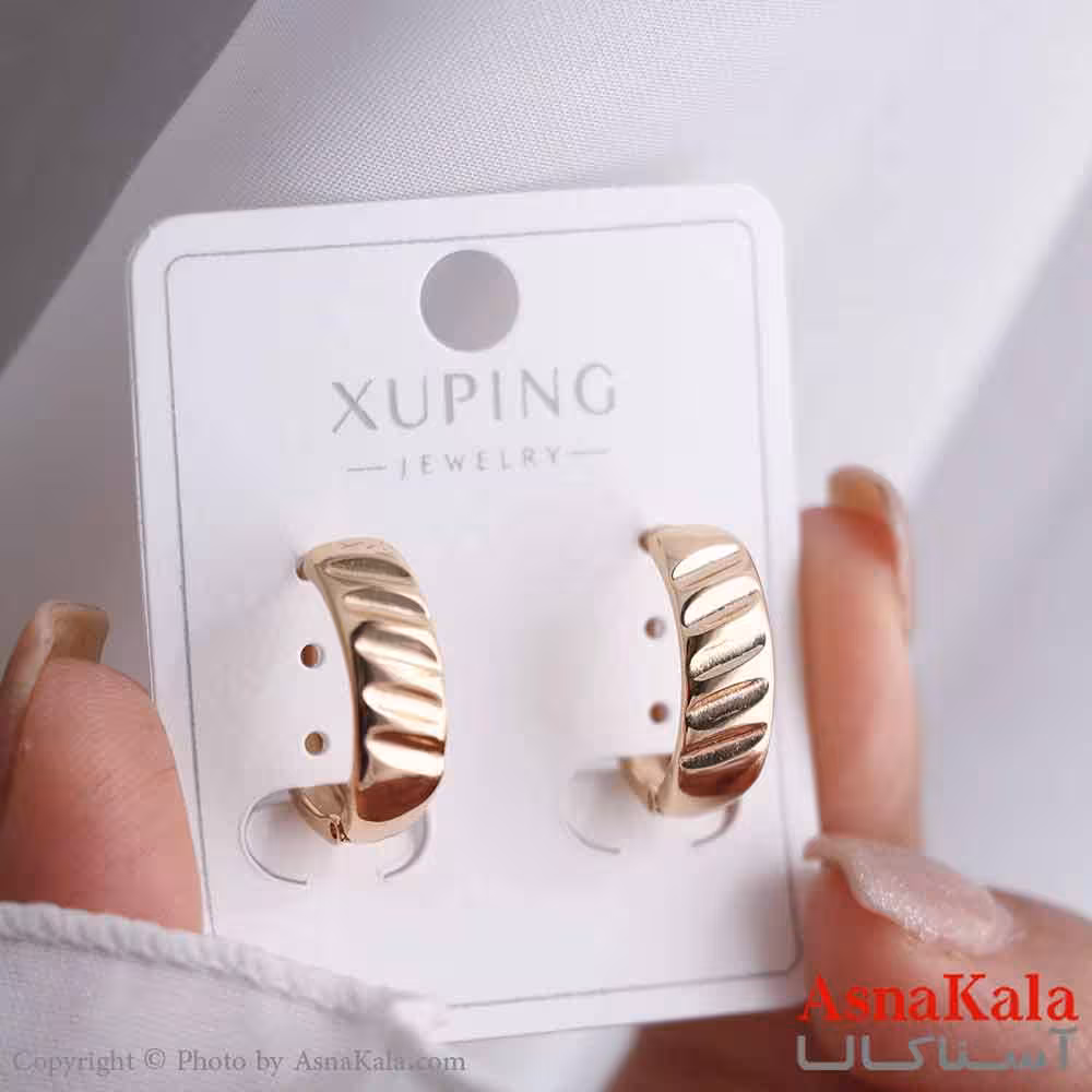 گوشواره حلقه ای زنانه مدل طلایی خطی  ژوپینگ کد GSH15822W