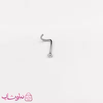 پیرسینگ بینی میخی نگین‌ دار منحنی سفید نقره ای کد 218