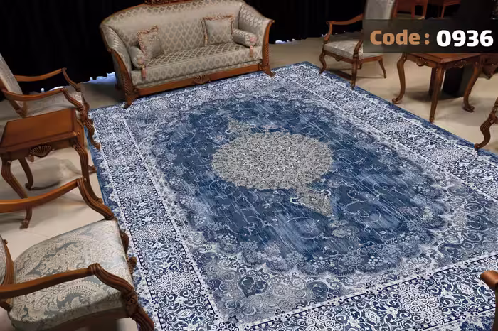 کاورفرش روفرشی دورکشدار گوشه لیفه ای لاکی ، آبی و متنوع کد 0936