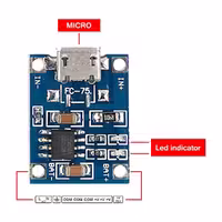 ماژول شارژر لیتیومی مدل TP4056 با کانکتور Micro USB