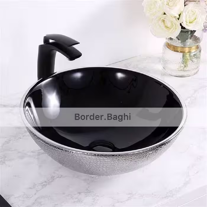 کاسه روشویی مدل نقره ای پوست ماری مشکی گرد