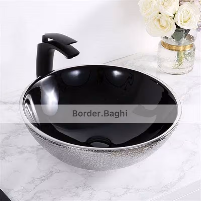 کاسه روشویی مدل نقره ای پوست ماری مشکی گرد