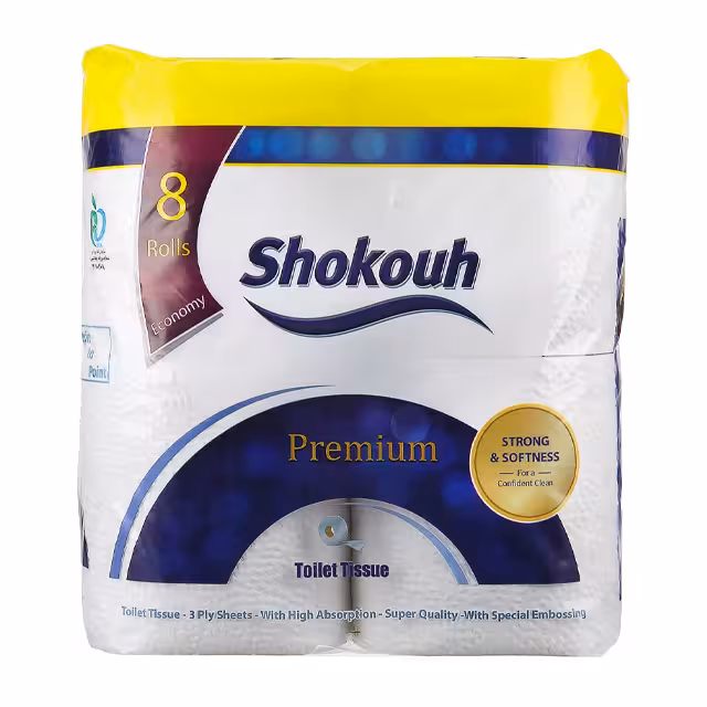 دستمال توالت 3 لایه شکوه 8 عددی