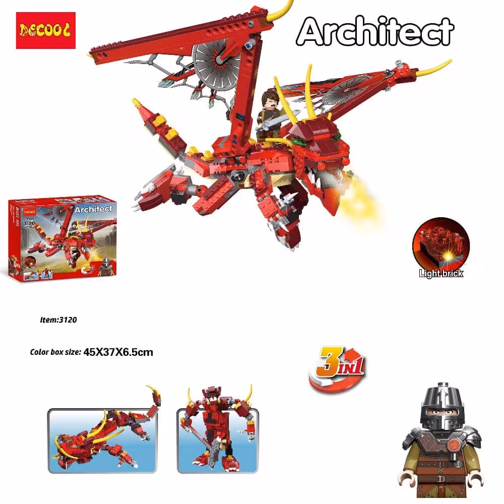 لگو اژدهای قرمز Decool 3120 Architect 3-in-1 Red Dragon