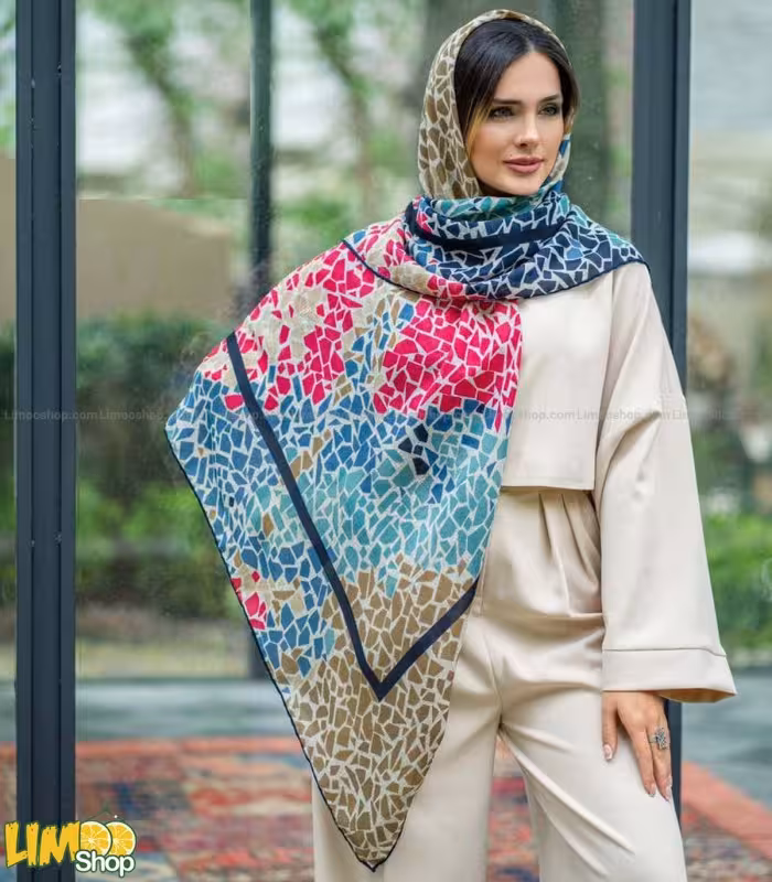 روسری کرم سرمه ای سنگی کد 2283