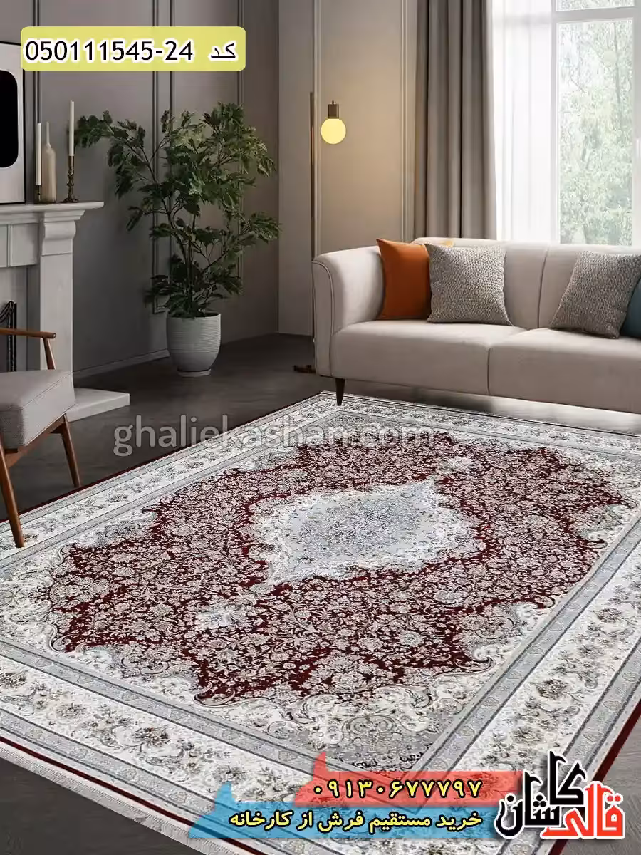 فرش 1500 شانه طرح شهریار زمینه قرمز روناسی گل برجسته کاشان
