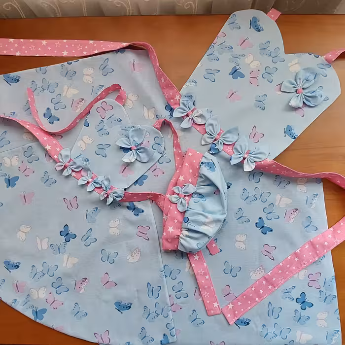 ست پیشبند دامن کلوش آشپزخانه مادر و کودک با کلاه آشپزی 