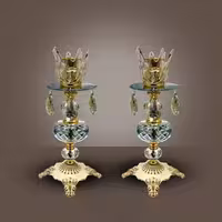 شمعدان کریستالی دودی تراش خورده آویز اشکی