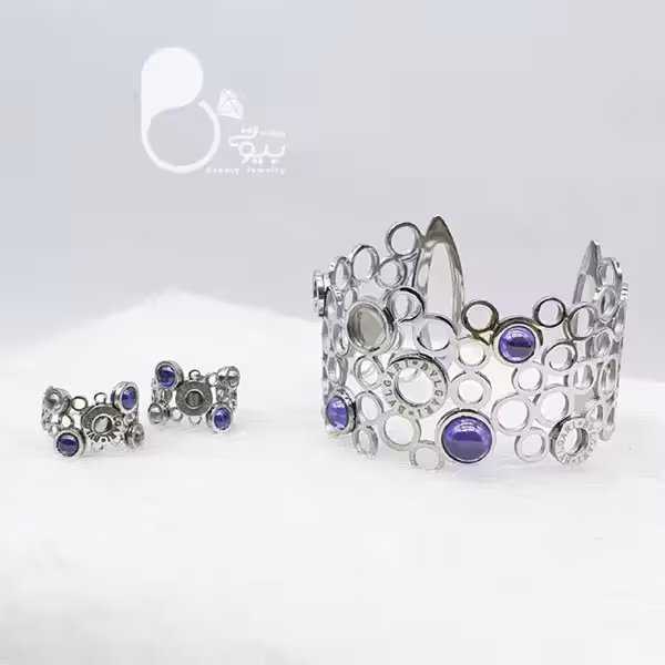 ست دستبند ‌و گوشواره نگین بنفش