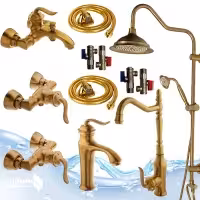 ست 12عددی شیرآلات اهرمی بامبو  با علم دوش شیپوری طلامات