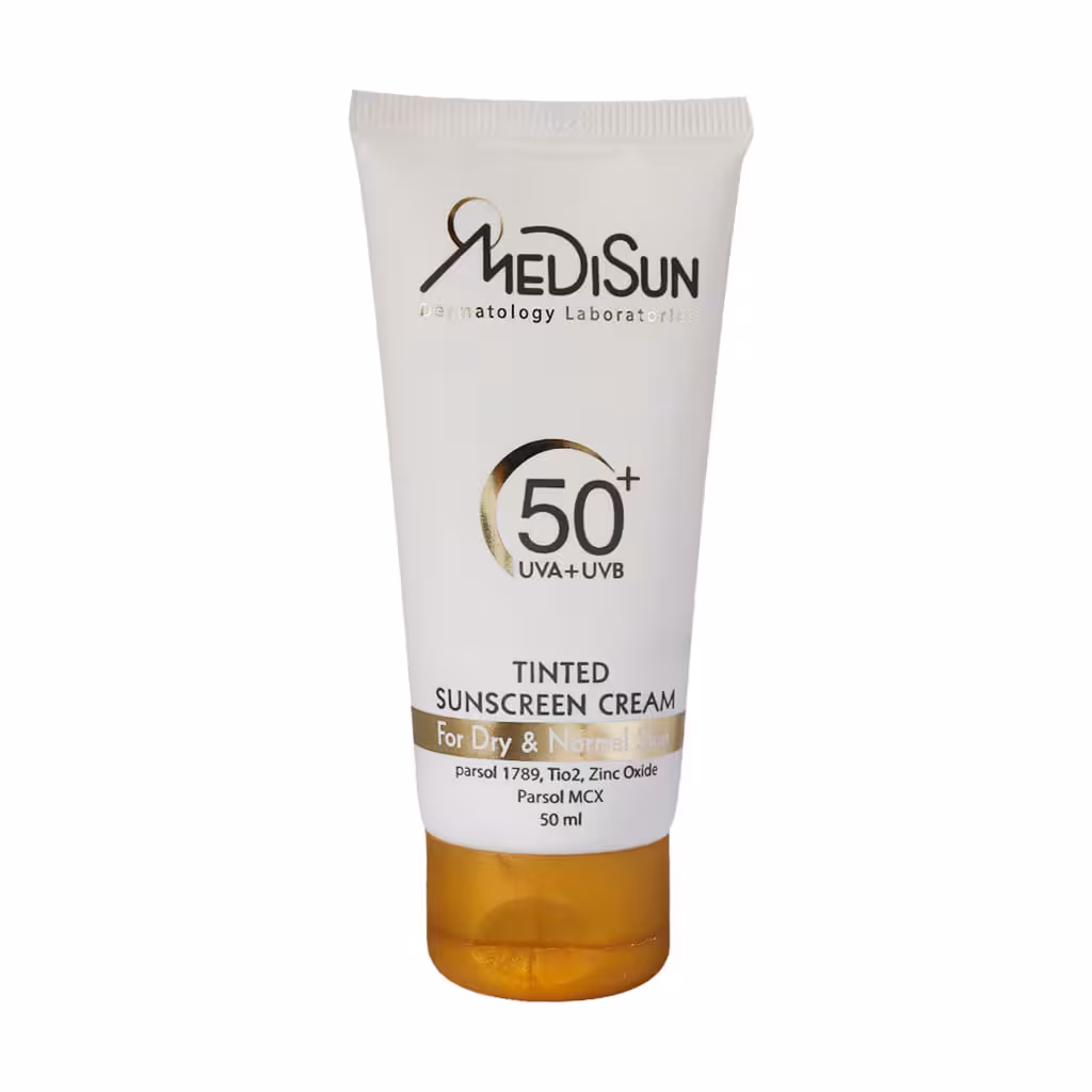 کرم ضد آفتاب رنگی SPF50 مدیسان مناسب پوست معمولی و خشک 50 میلی لیتر