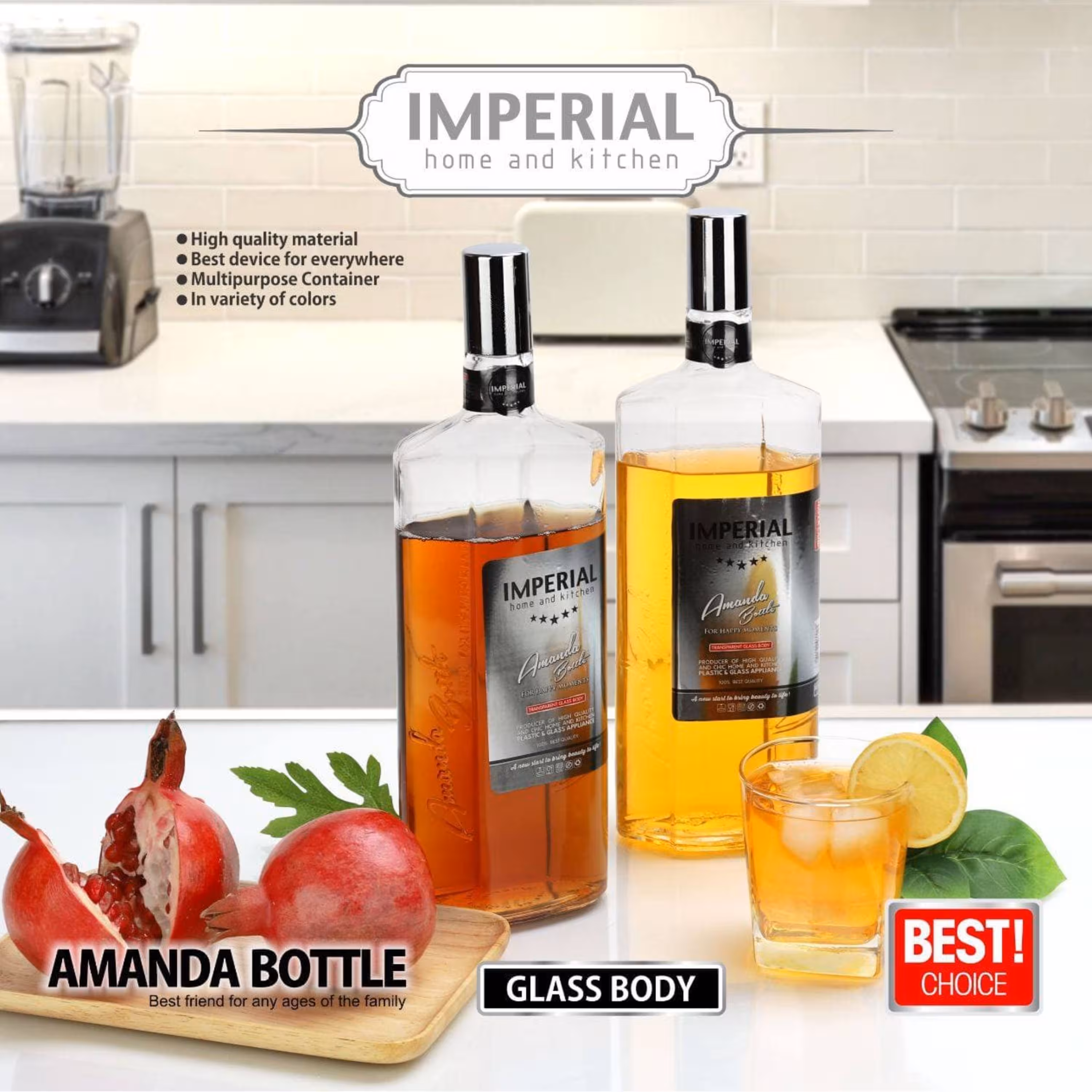 بطری شیشه ای  آماندا مناسب برای انواع نوشیدنی  برند معتبر امپریال