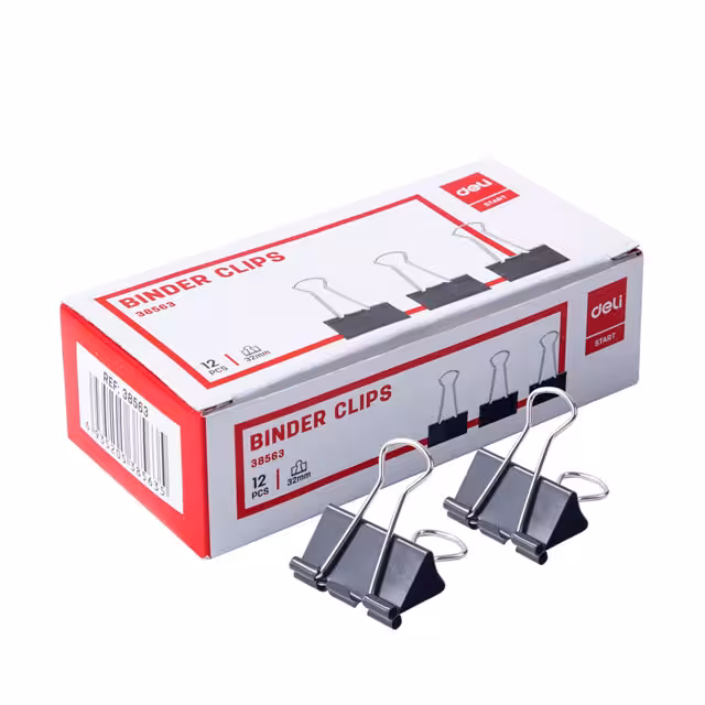 گیره دوبل مشکی دلی سایز 32 میلی متری بسته 12 عددی