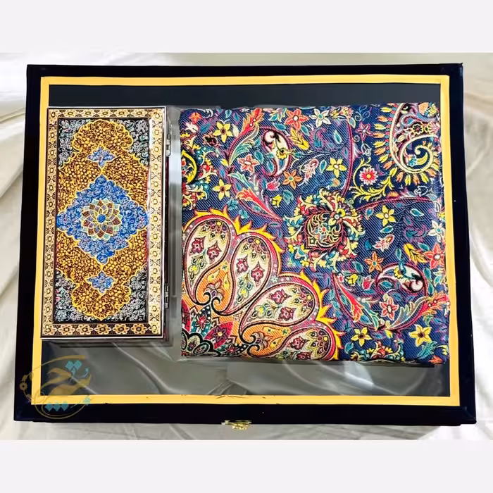 ست هدیه خاتم کاری ترمه و جعبه تذهیب اعلا