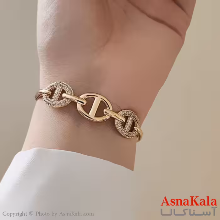 بنگل مینیمال دخترانه ژوپینگ مدل هرمس نگین طلایی کد DSB18745W