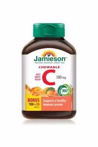 قرص جویدنی ویتامین C هلو مقدار 500 میلی‌گرم Jamieson - بسته 120 عددی