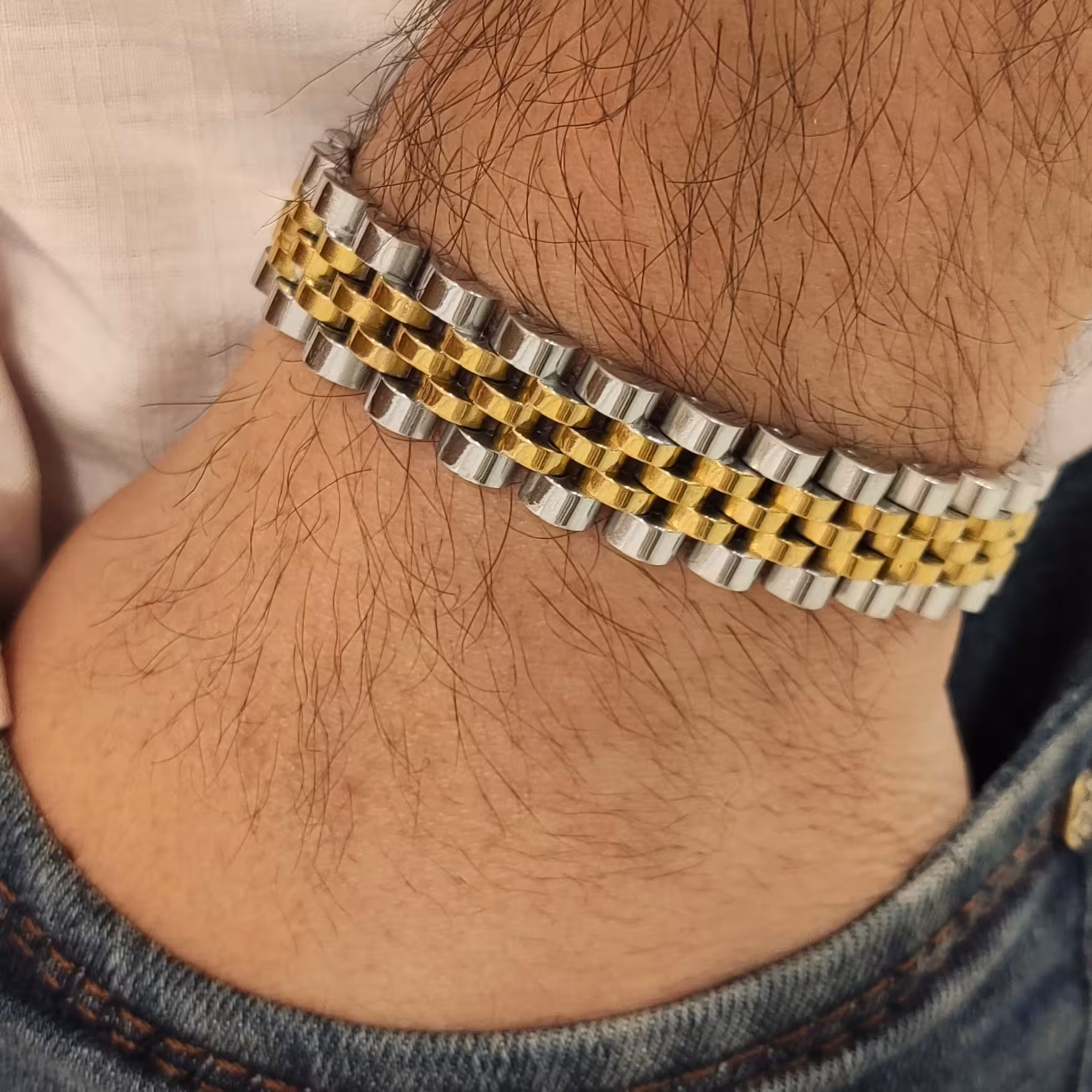 دستبند رولکس نقره ای طلایی سایز12میل