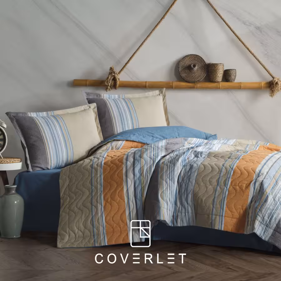 روتختی چهارفصل بژ طرح خطوط یکنفره مدل Duko