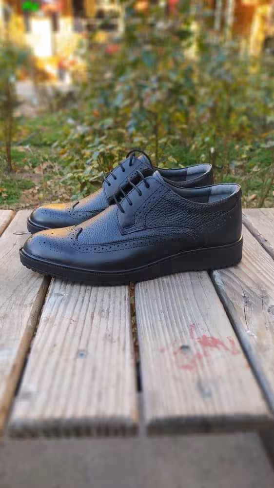 کفش مردانه طبی تمام چرم کد 2194 بند دار بزرگ پا