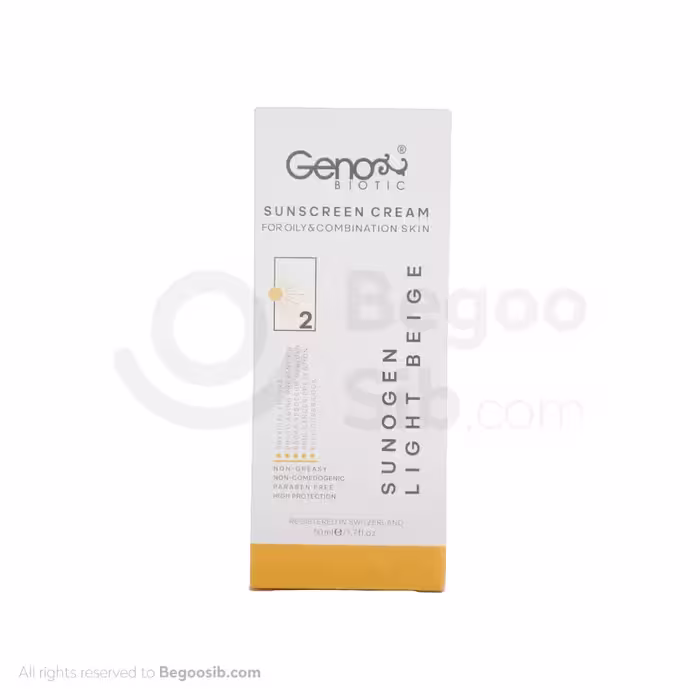 کرم ضد آفتاب ژنوبایوتیک spf 50 پوست چرب و مختلط بژ روشن 50 میلی لیتری