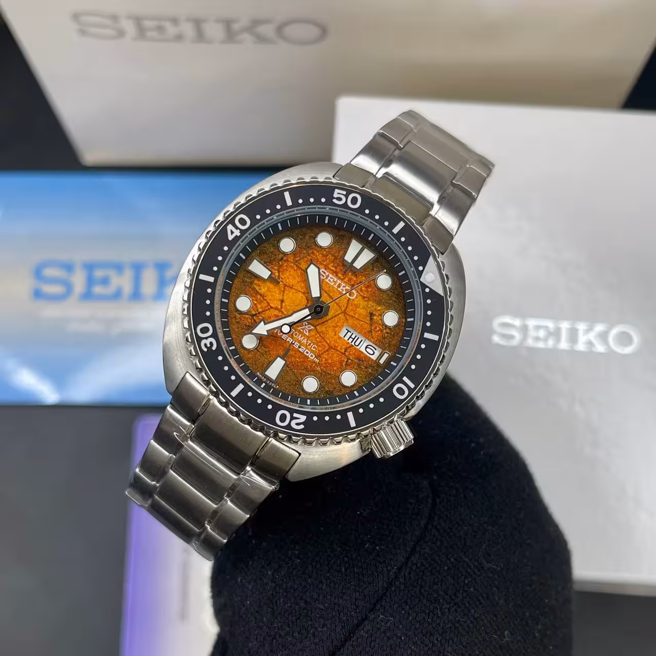 ساعت مچی مردانه سیکو صفحه زرد بند فلزی استیل