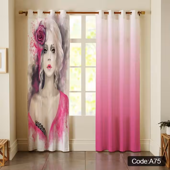 پرده پانچی مخمل چاپی دخترانه کد 75