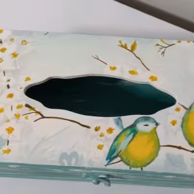 جعبه دستمال کاغذی چوبی ..دستساز .. تمام نقاشی