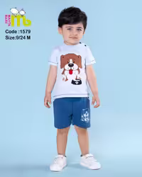 بلوز شورت آبی طرح سگ مهتا کد 1579
