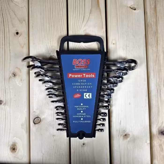 آچار یکسر رینگ یکسر تخت 12 عددی باس جنس کروم وانادیوم استیل مدل 12pcs