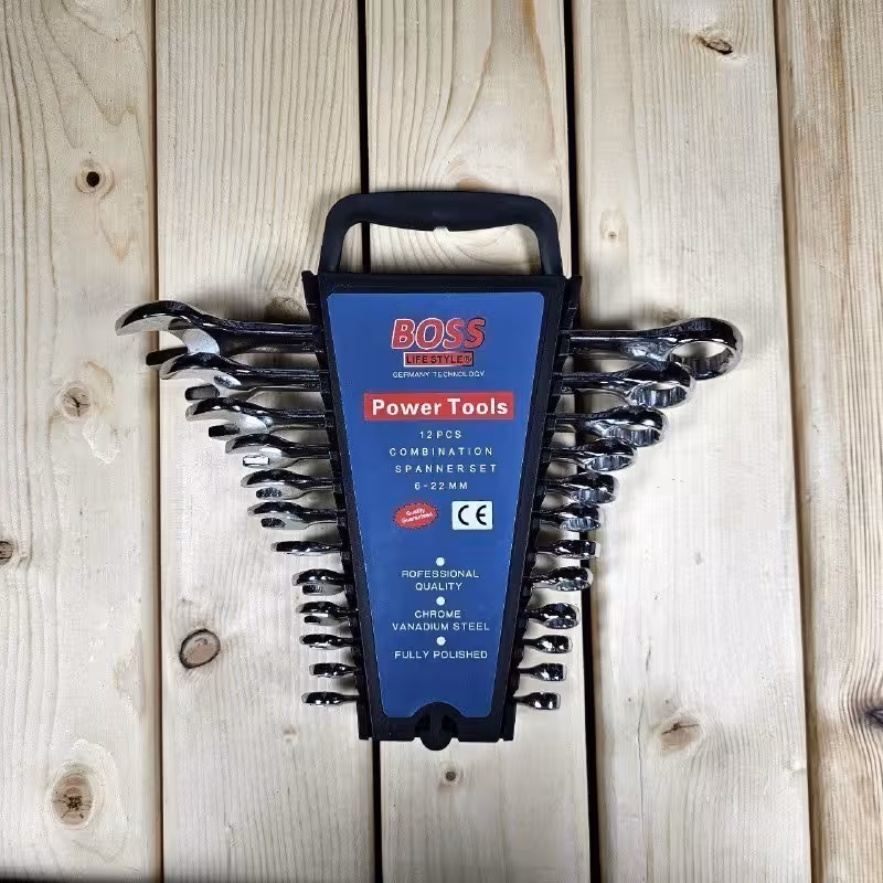 آچار یکسر رینگ یکسر تخت 12 عددی باس جنس کروم وانادیوم استیل مدل 12pcs