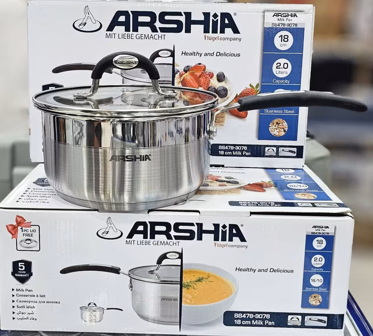 شیرجوش استیل عرشیا دو درب مدل SS478-3076 سایز 18سانتی متر