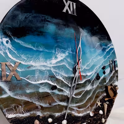 ساعت دیواری رزینی طرح شب ساحل کد CW02