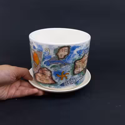 گلدان دکوری مدل رومیزی طرح بوهو کد 1 به همراه زیرگلدانی