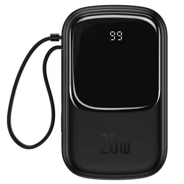 پاوربانک بیسوس 20000 میلی آمپر کابل متصل لایتنینگ Baseus QPow Digital Display Power Bank Iphone