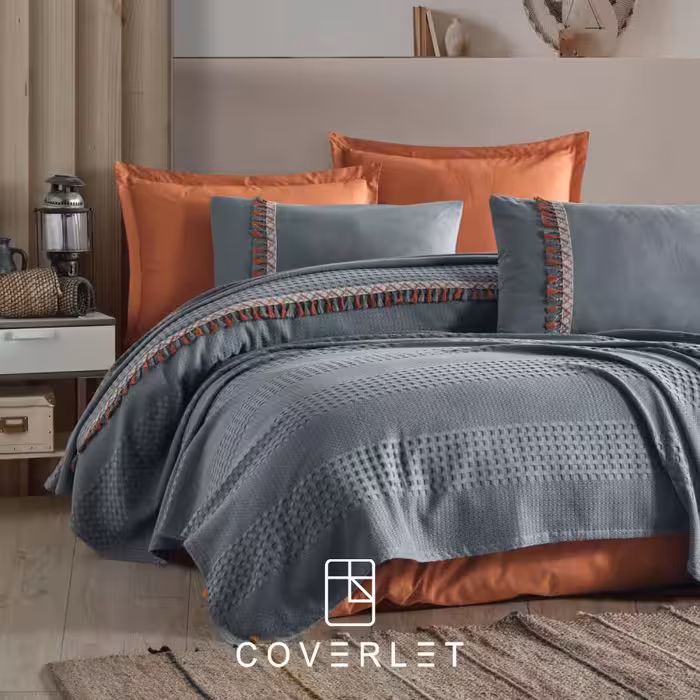 ست پیکه روتختی طوسی آجری دونفره مدل Bohemline