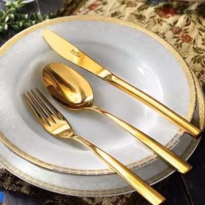 سرویس قاشق چنگال برند ناب استیل – مدل فلورانس – 116 پارچه – طلایی