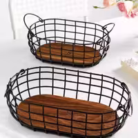 سبد میوه بیضی فلز چوب سالوت سایز بزرگ و کوچک