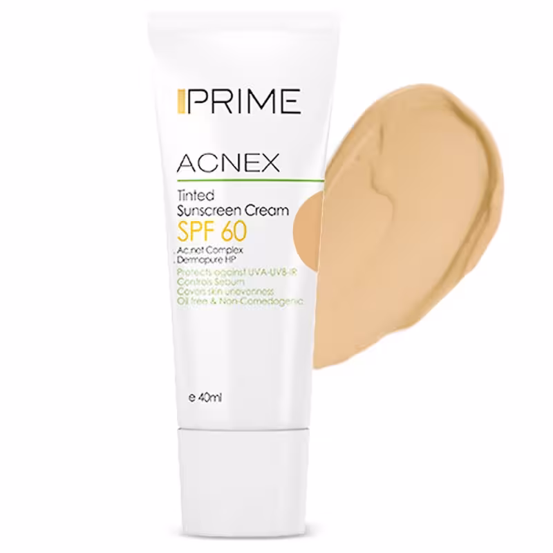 کرم ضدافتاب با پوشش کرم پودری رنگ بژ مناسب پوست چرب  SPF60 پریم