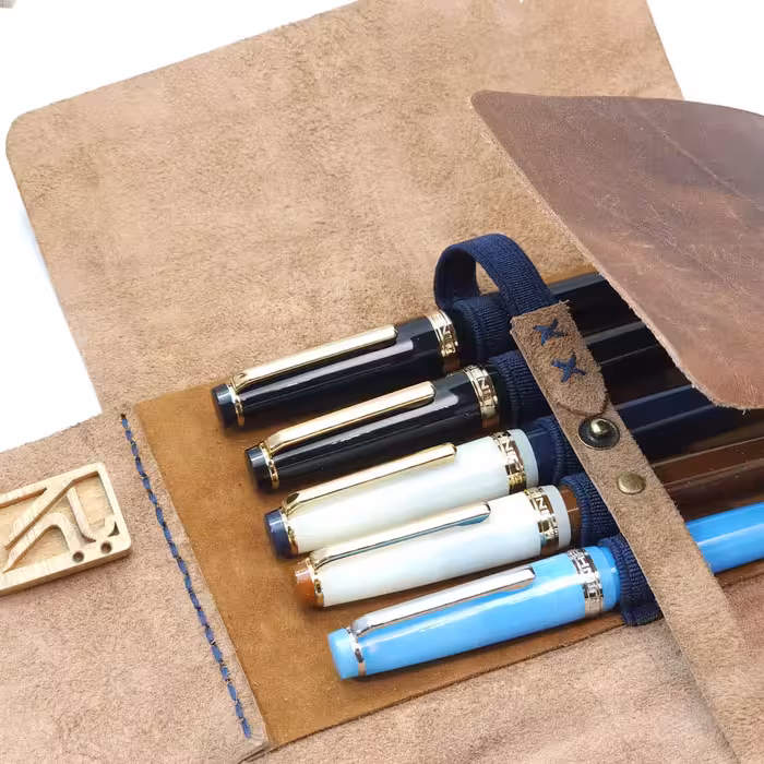 کیف جا قلمی دستساز با چرم طبیعی قهوه ای 10 تایی هیژا ED Consept Store Handmade Leather 10 pack pen case